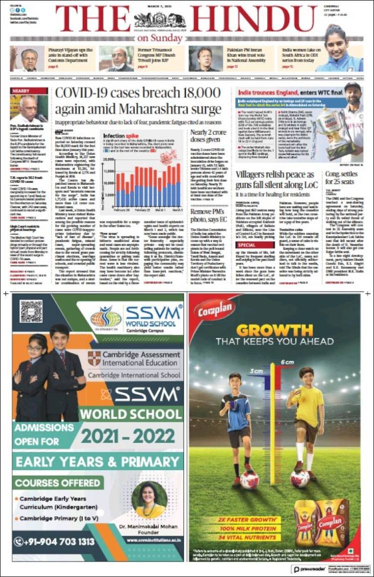 Portada de The Hindu (India)