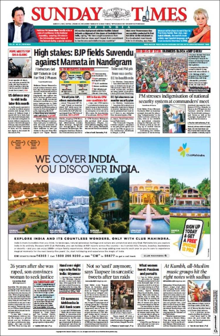 Portada de The Times of India (India)