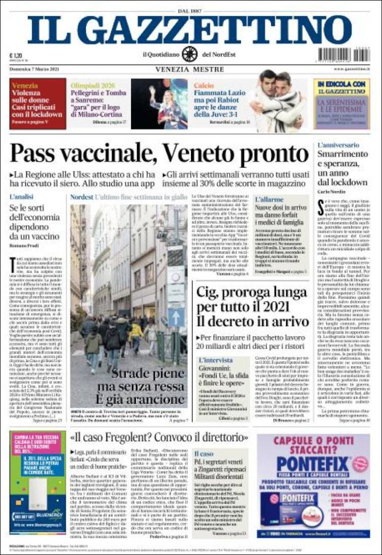 Portada de Il Gazzettino (Italia)