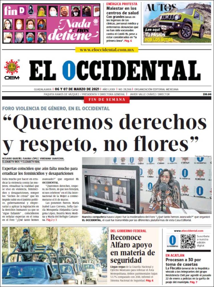 Portada de El Occidental (M&eacute;xico)