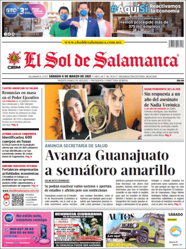 Portada de El Sol de Salamanca (M&eacute;xico)