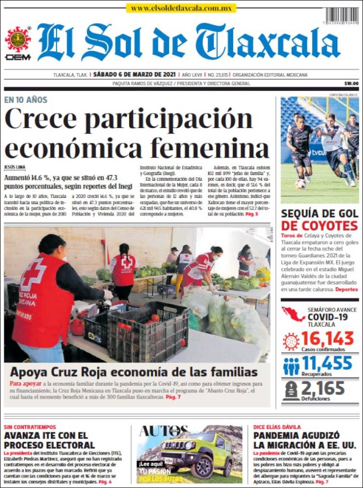 Portada de El Sol de Tlaxcala (M&eacute;xico)