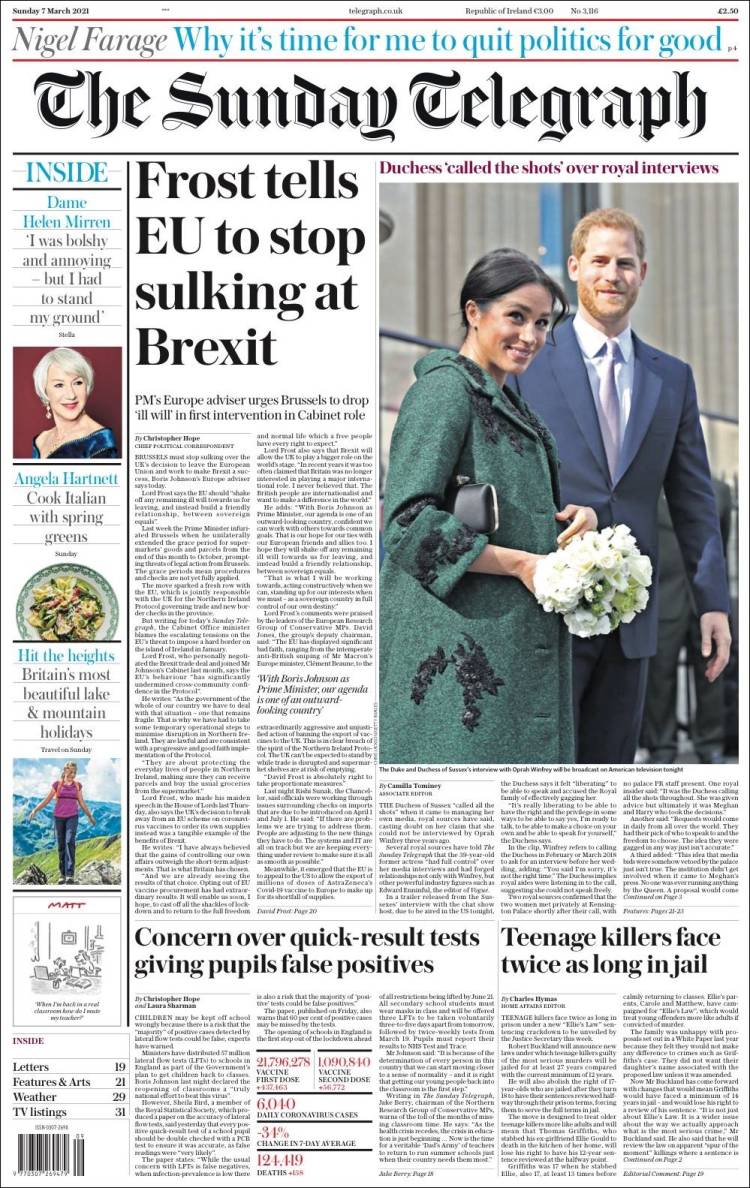 Portada de Daily Telegraph (Reino Unido)
