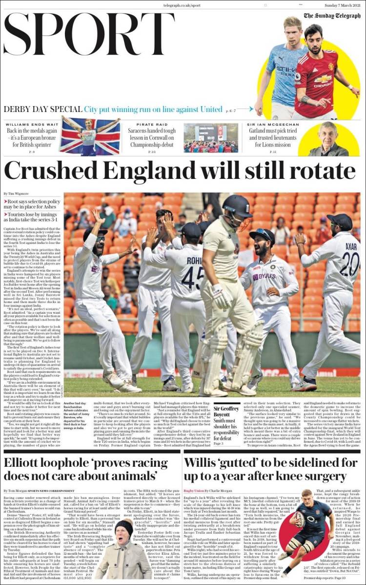 Portada de Telegraph Sport (Reino Unido)