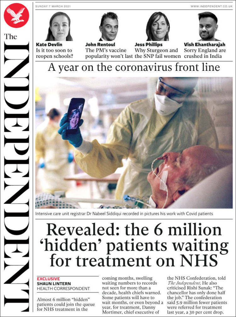 Portada de The Independent (Reino Unido)