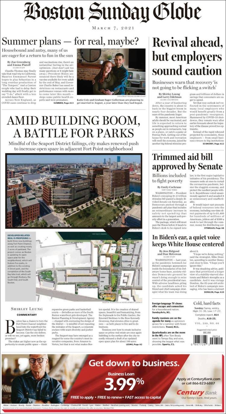 Portada de Boston Globe (USA)