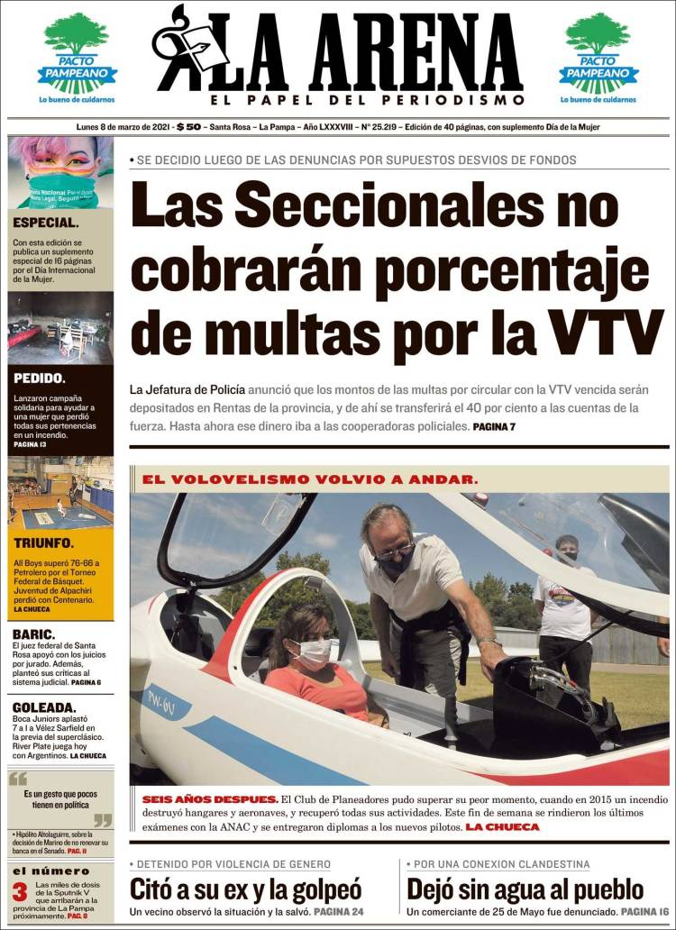 Portada de Diario La Arena (Argentina)