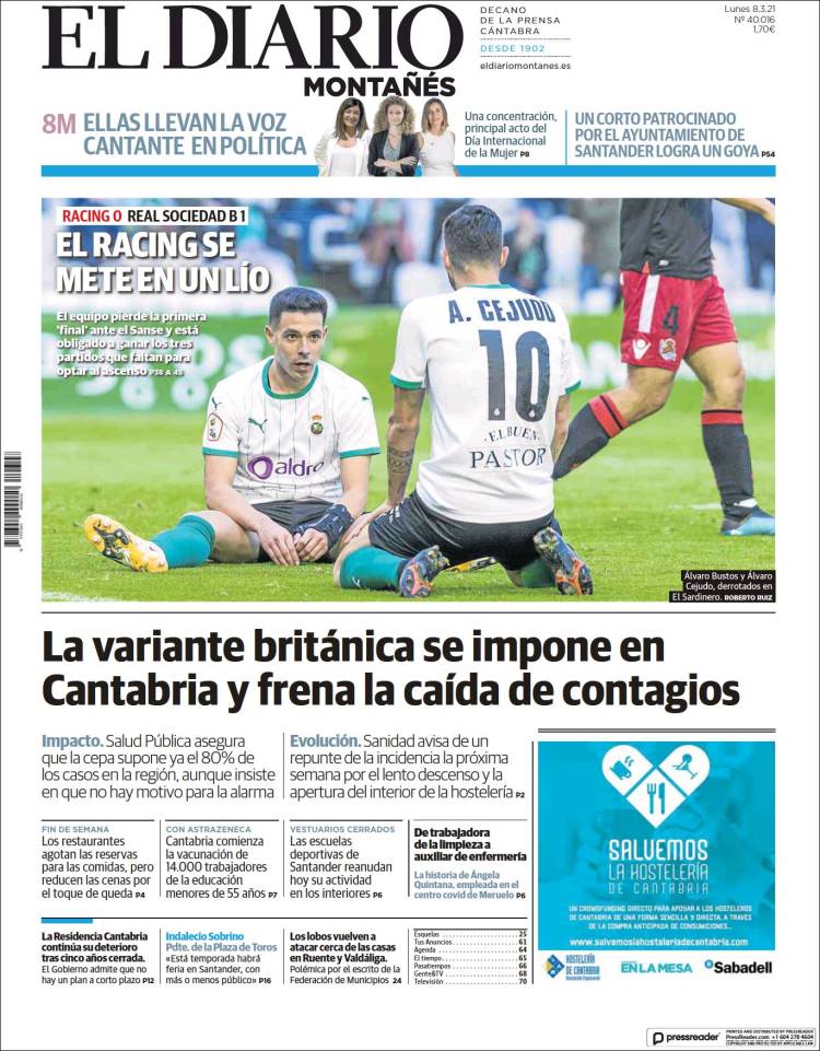 Portada de El Diario Montañés (España)