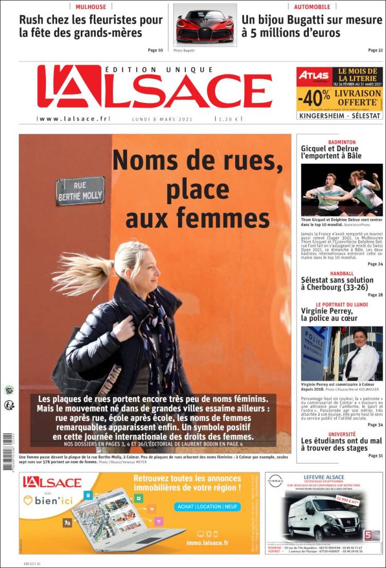 Portada de Journal L'Alsace (Francia)