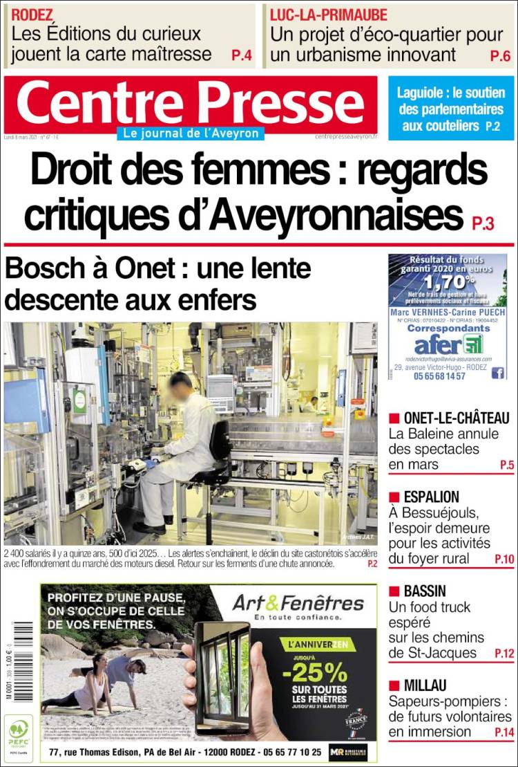 Portada de Centre Presse (Francia)
