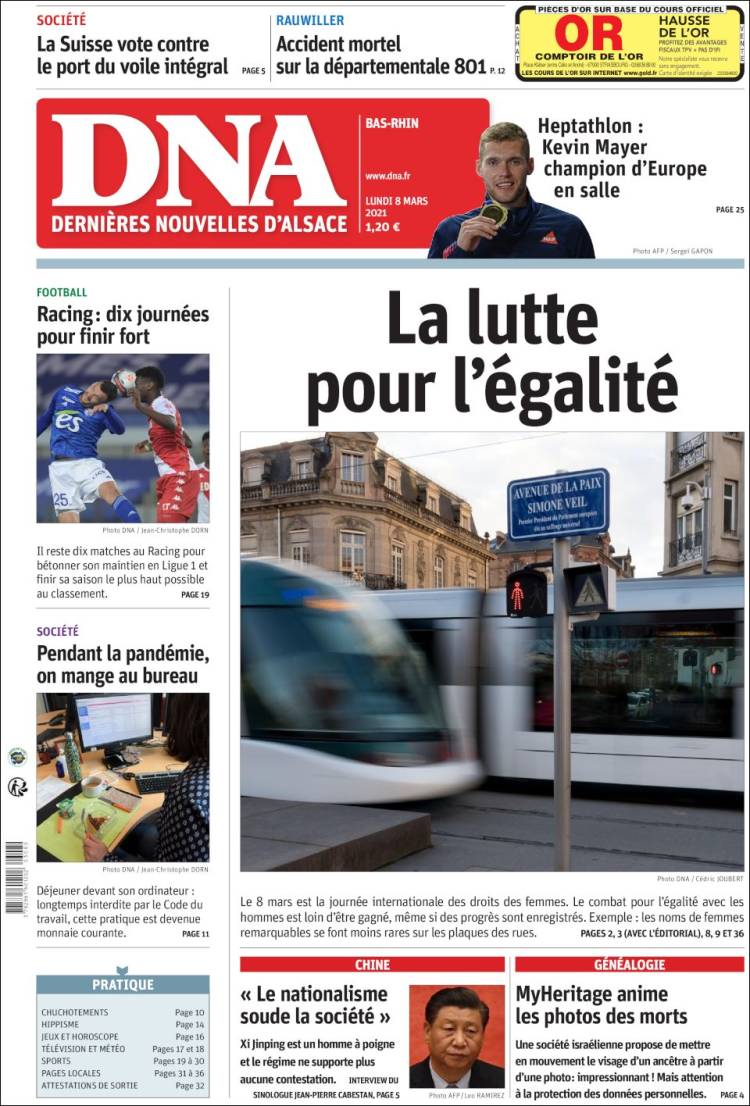 Portada de Les Dernières Nouvelles d'Alsace (Francia)