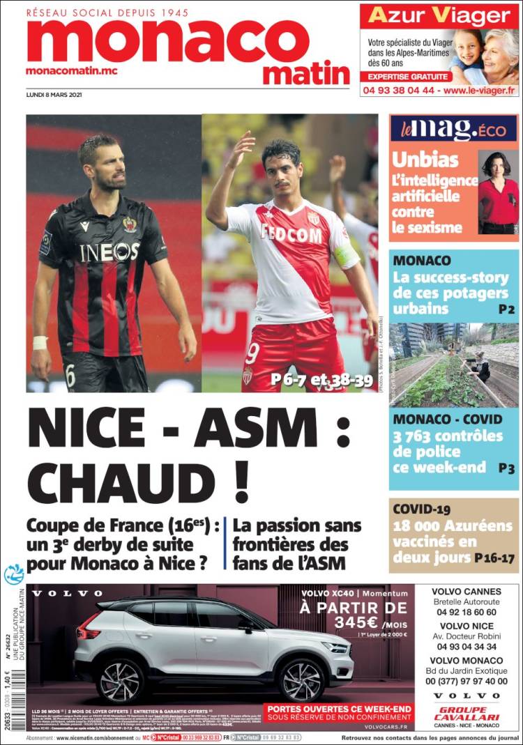 Portada de Nice-Matin (Francia)
