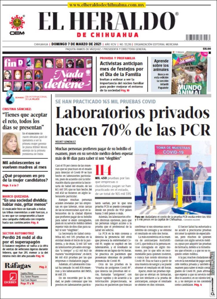 Portada de El Heraldo de Chihuahua (México)