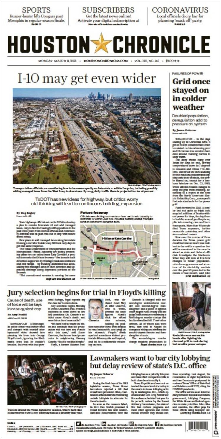 Portada de Houston Chronicle (USA)