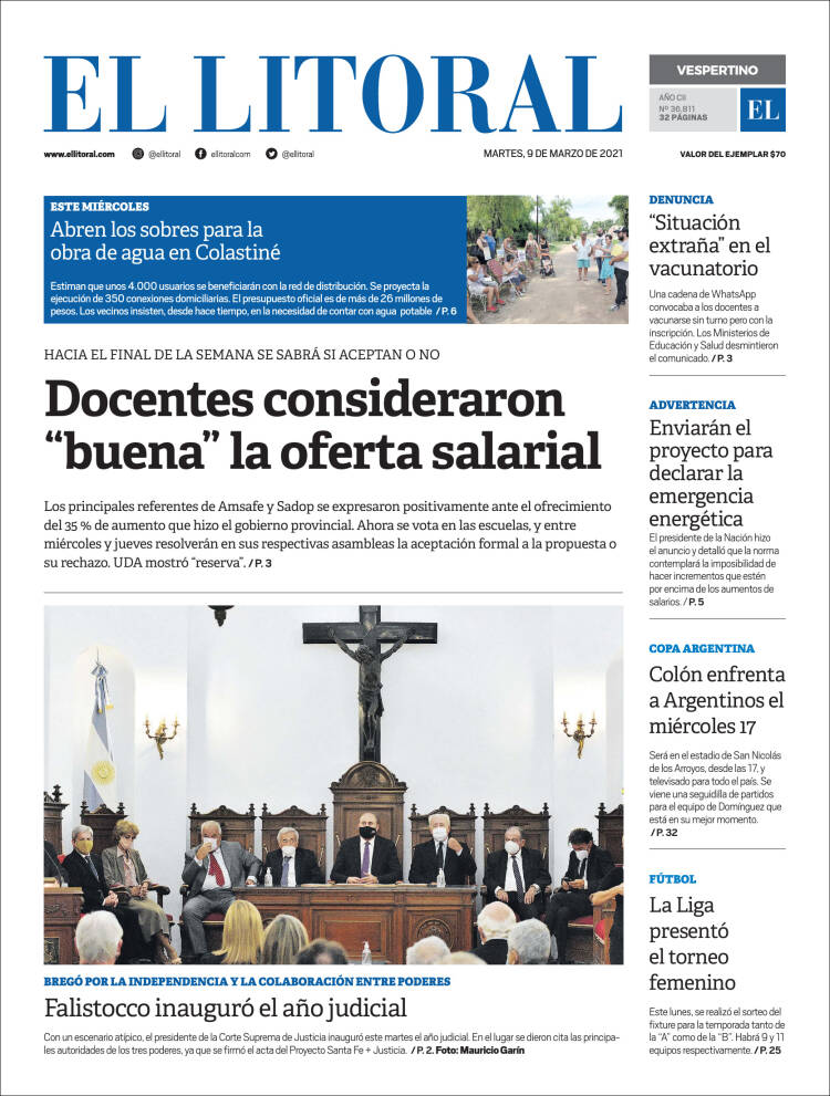 Portada de Diario El Litoral (Argentina)