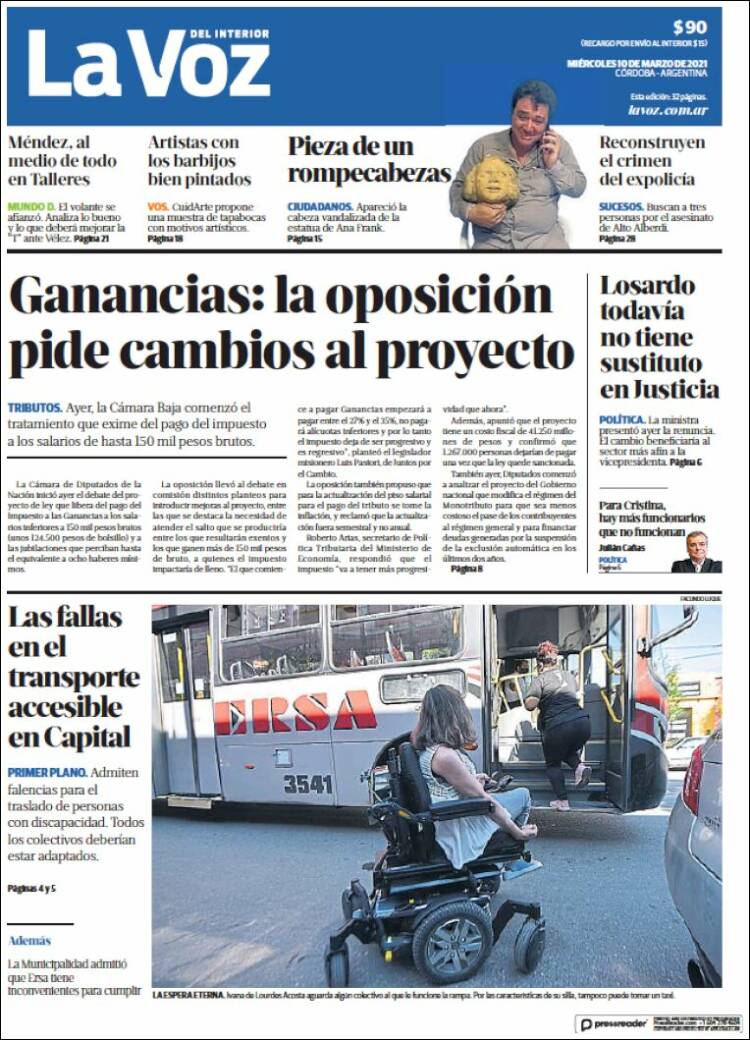 Portada de La Voz del Interior (Argentina)