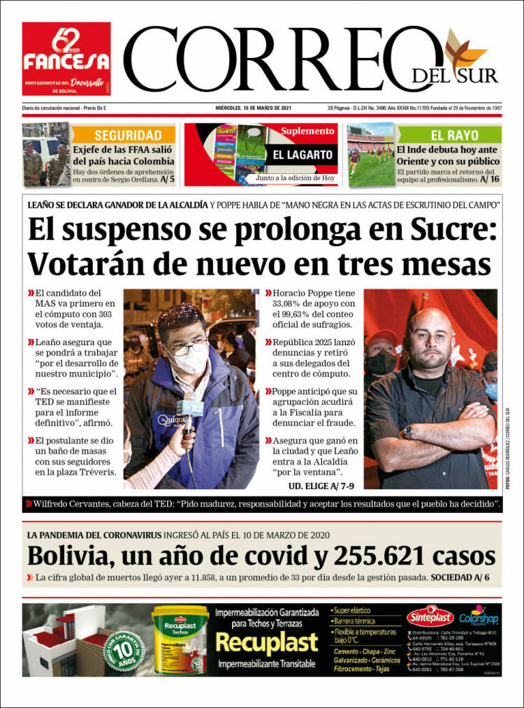 Portada de Correo Sur (Bolivia)