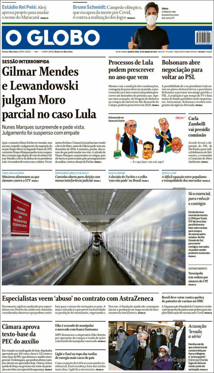 Portada de O Globo (Brasil)