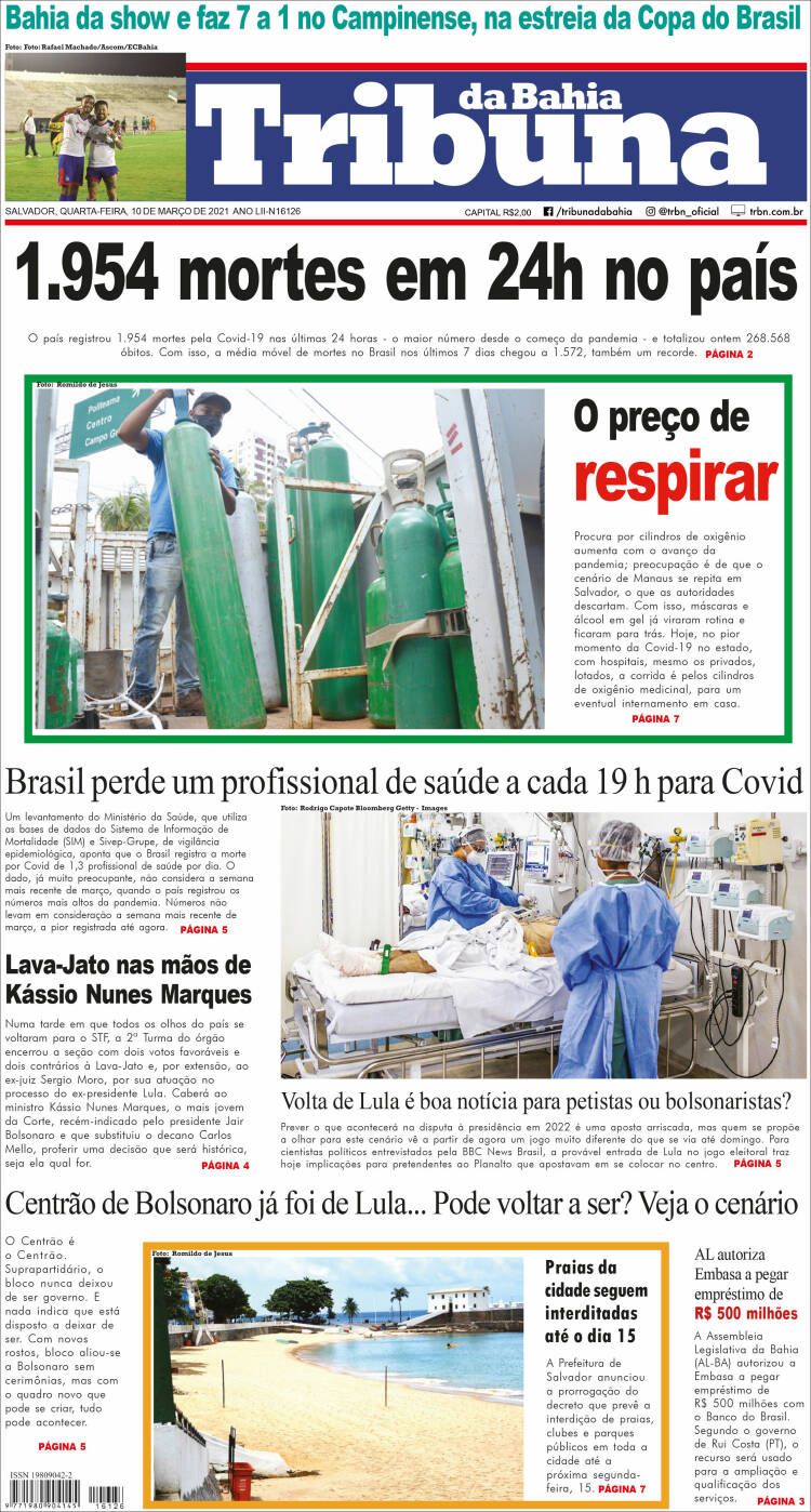 Portada de Tribuna da Bahia (Brasil)