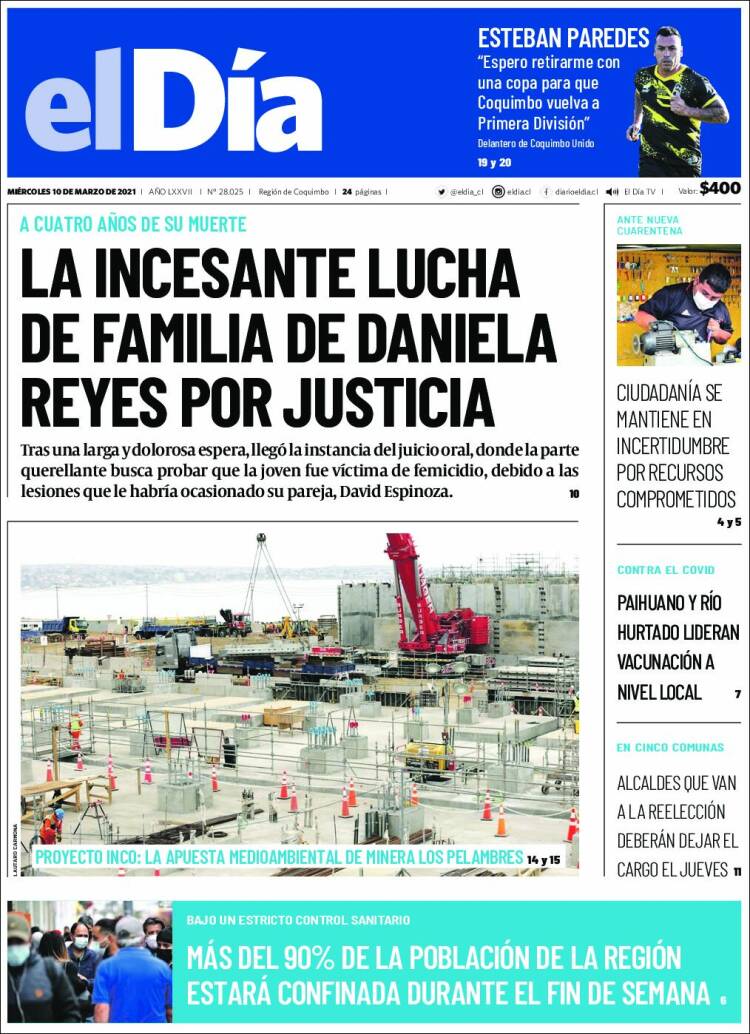 Portada de El Día (Chile)