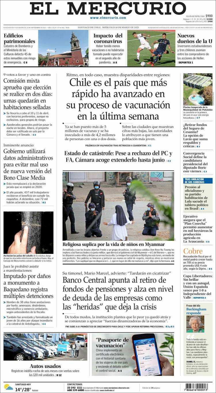 Portada de El Mercurio (Chile)
