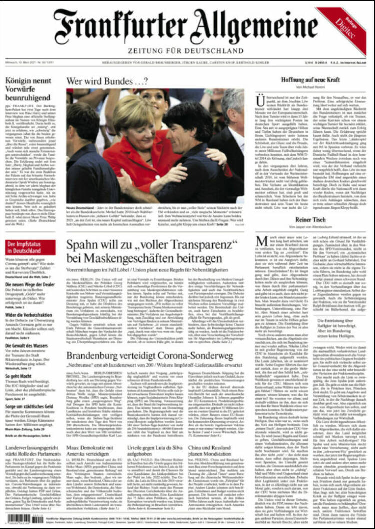 Portada de Frankfurter Allgemeine (Alemania)