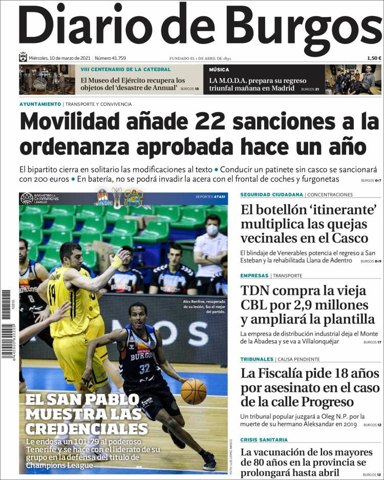 Portada de Diario de Burgos (España)