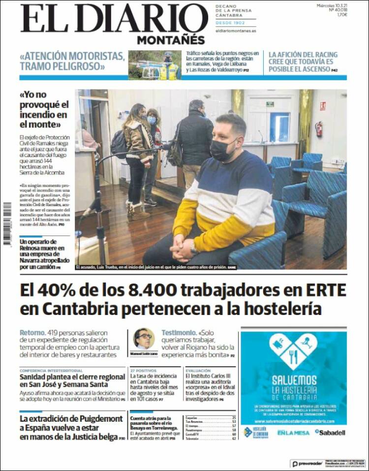 Portada de El Diario Montañés (España)