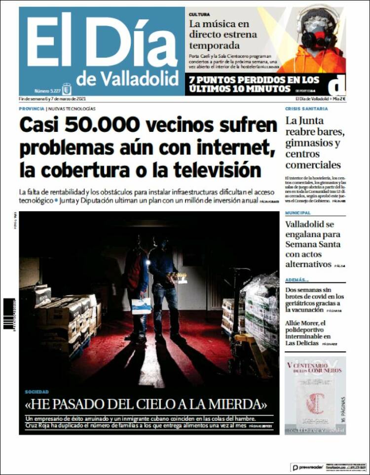 Portada de El Día de Valladolid (España)