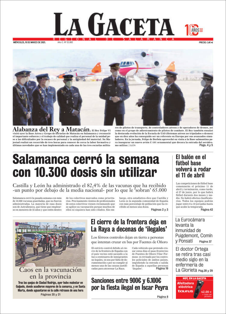 Portada de La Gaceta de Salamanca (España)