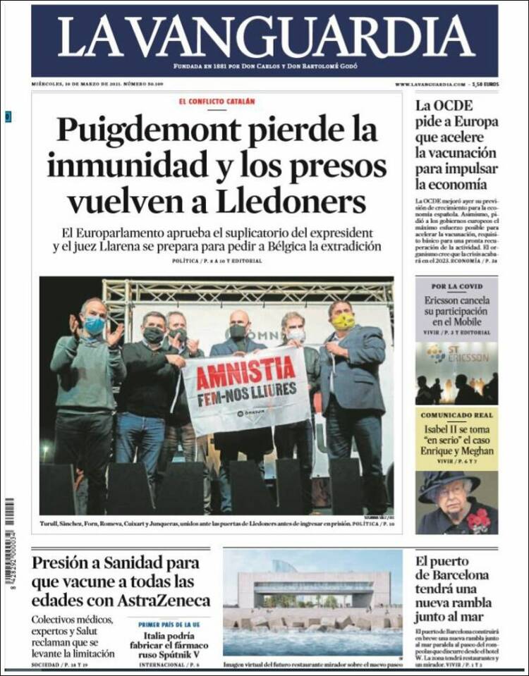 Portada de La Vanguardia (España)