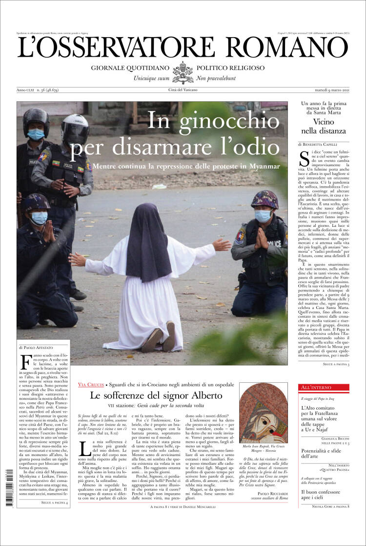 Portada de L'Osservatore Romano (Italia)