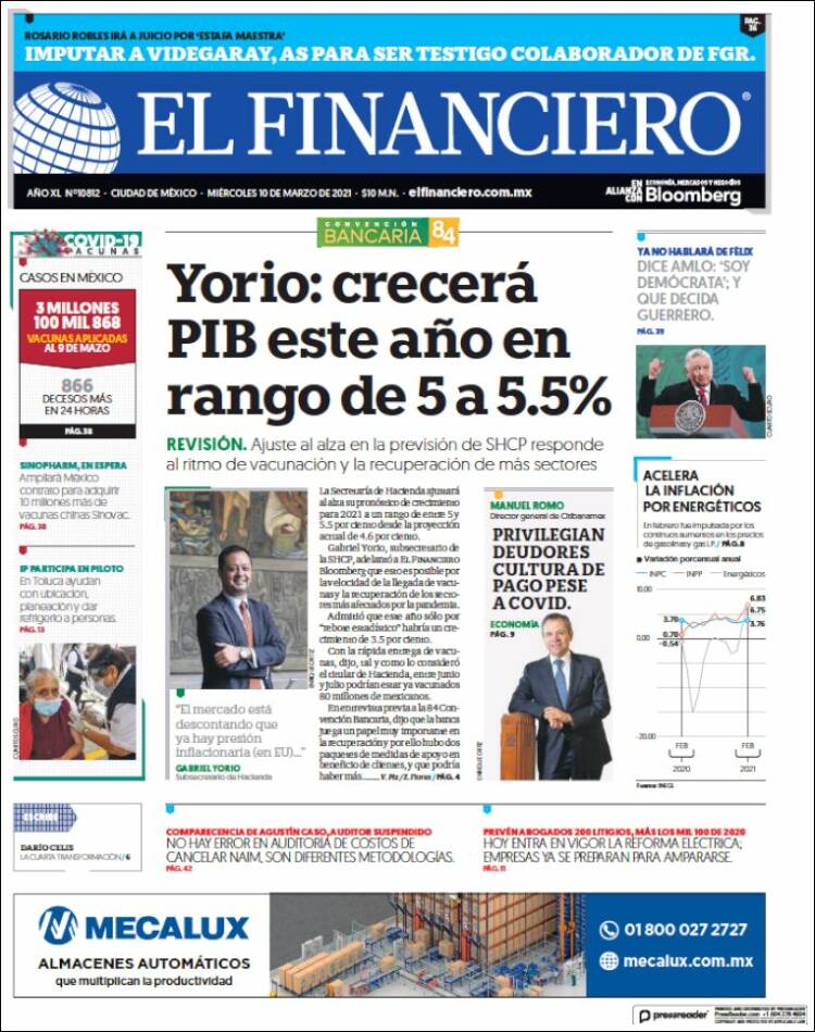 Portada de El Financiero (México)