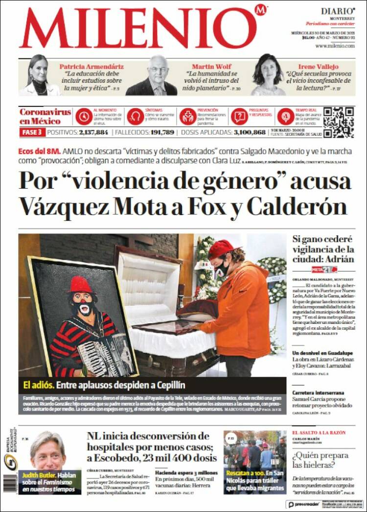 Portada de Milenio de Monterrey (México)