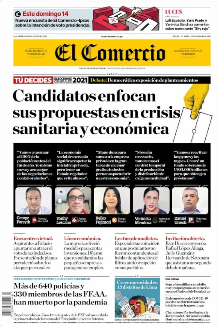 Portada de El Comercio (Per&uacute;)
