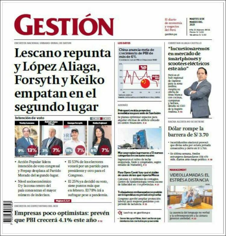 Portada de Diario Gestión (Per&uacute;)