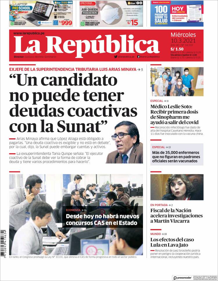 Portada de La Republica (Per&uacute;)