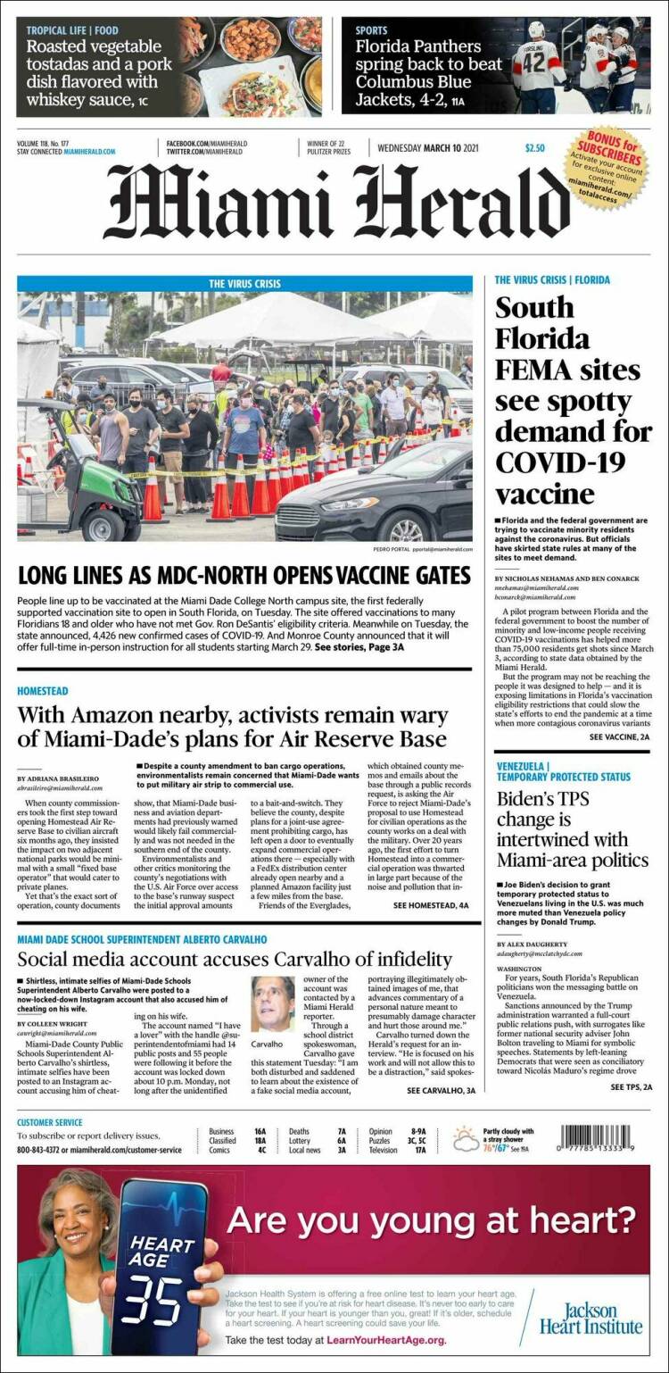 Portada de Miami Herald (USA)