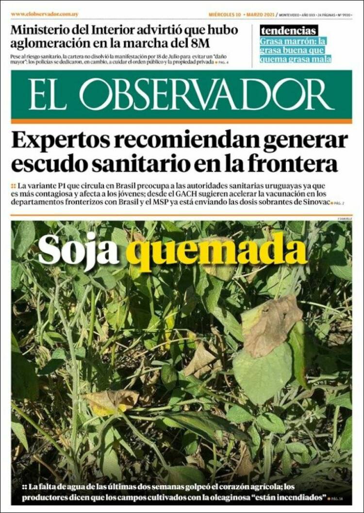 Portada de El Observador (Uruguay)