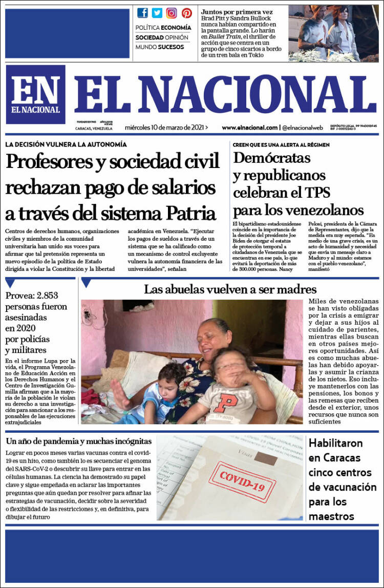 Portada de El Nacional (Venezuela)