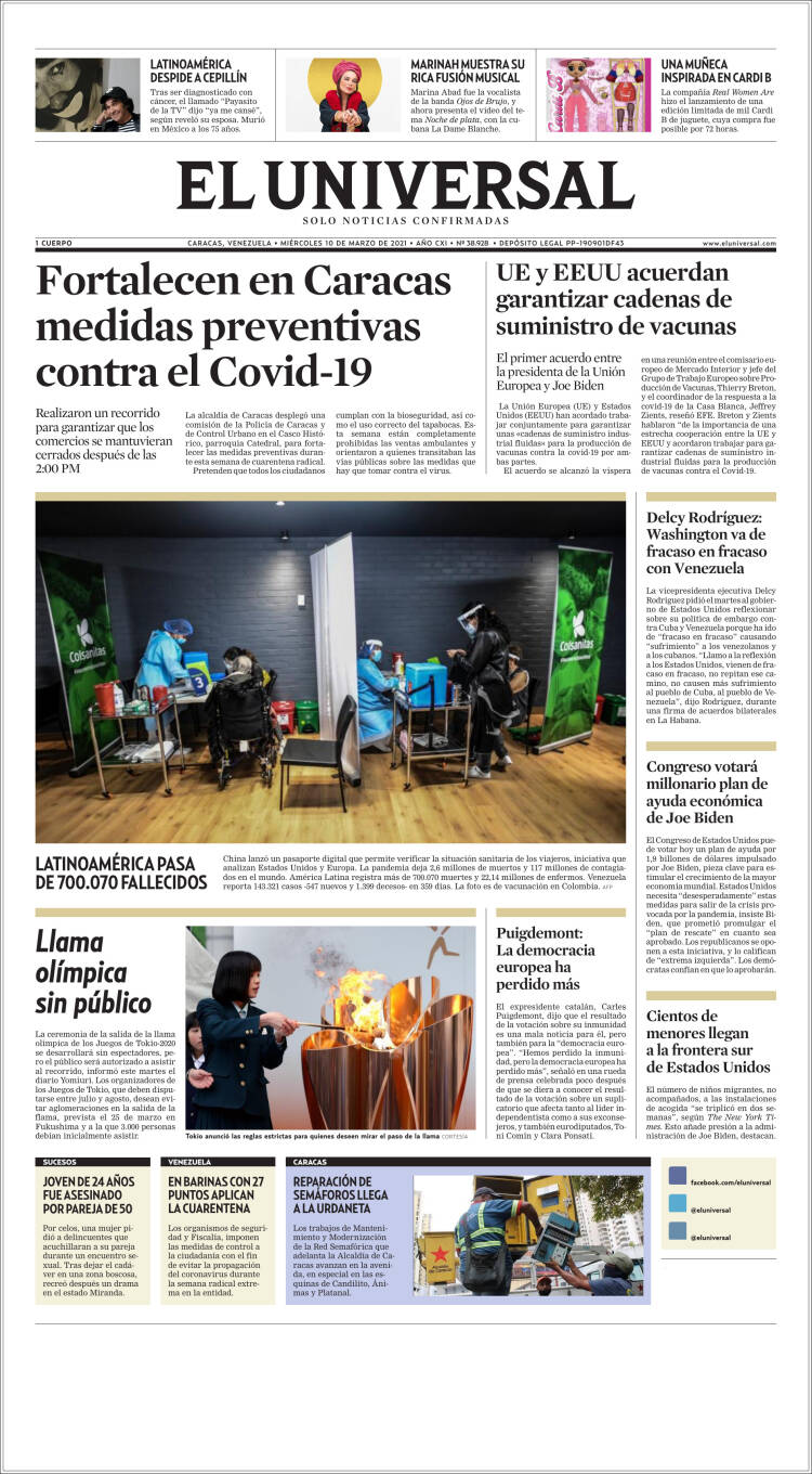 Portada de Universal (Venezuela)