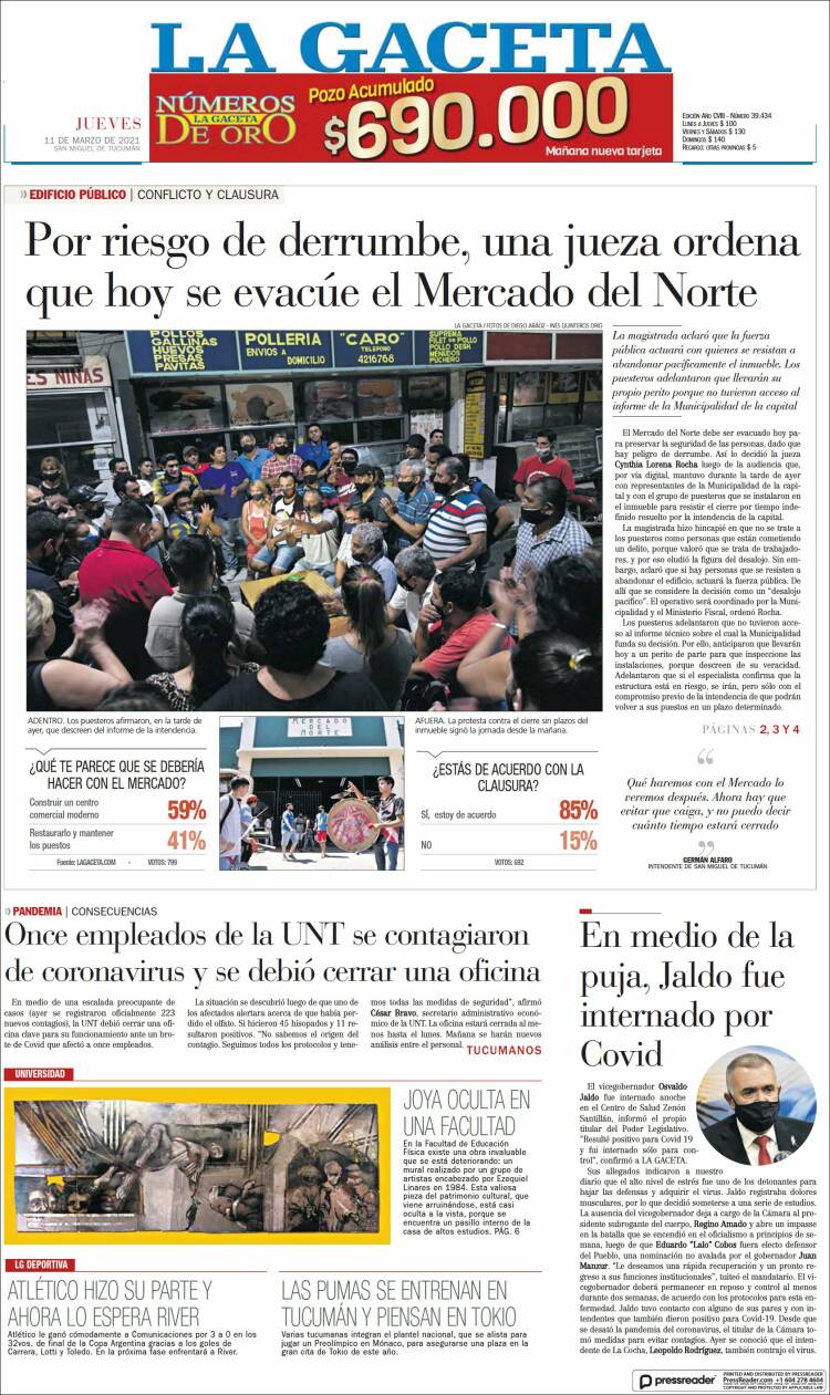 Portada de La Gaceta (Argentina)
