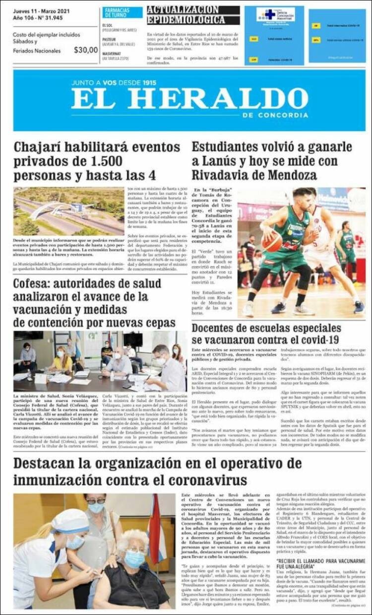 Portada de El Heraldo de Concordia (Argentina)