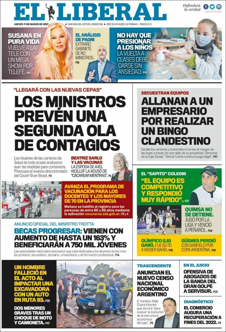 Portada de Diario El Liberal (Argentina)