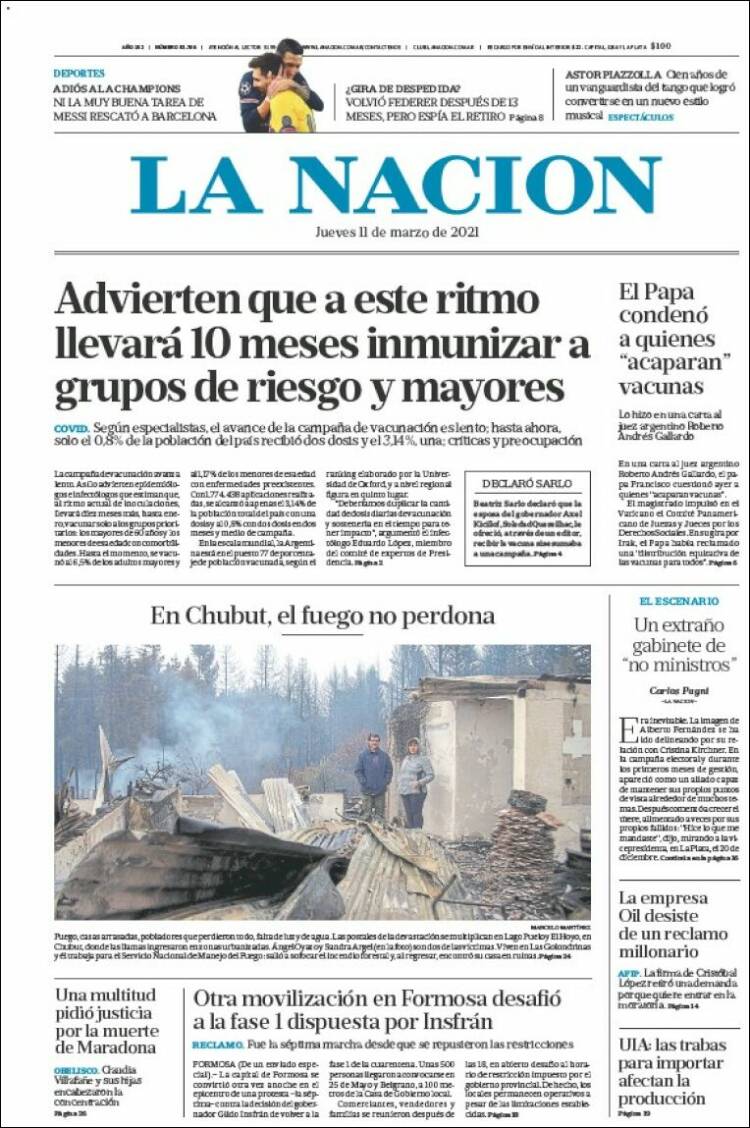Portada de La Nación (Argentina)