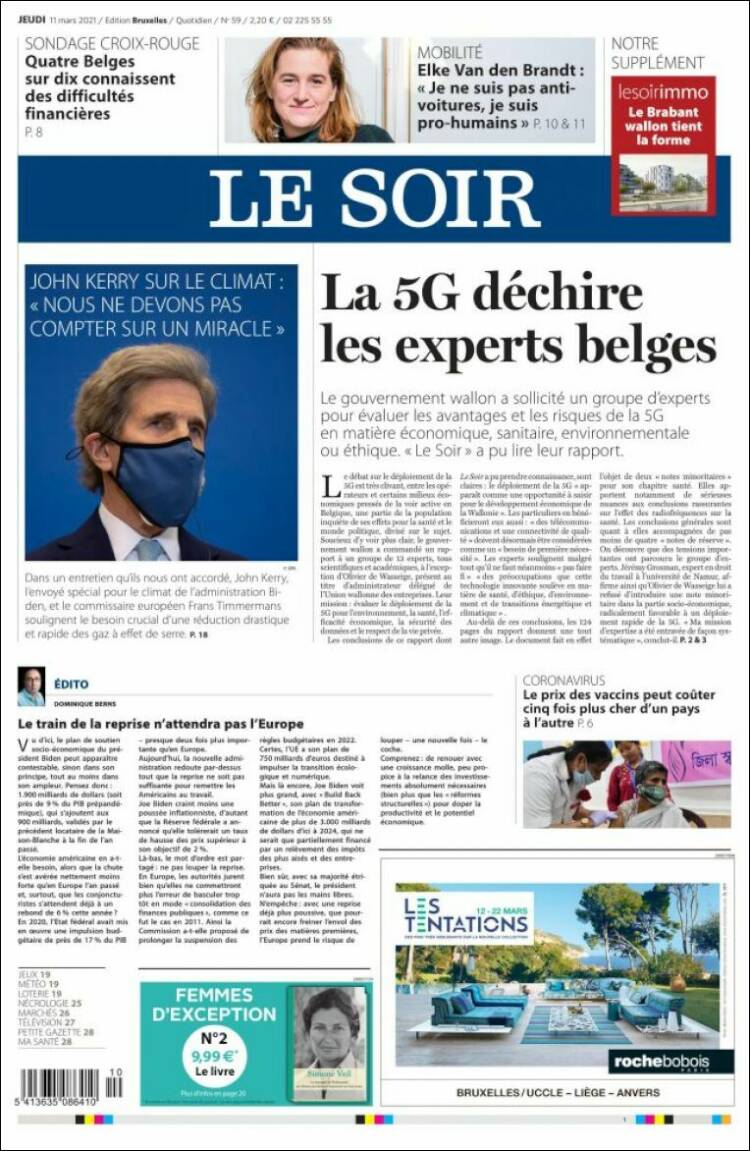 Portada de Le Soir (Belgique)