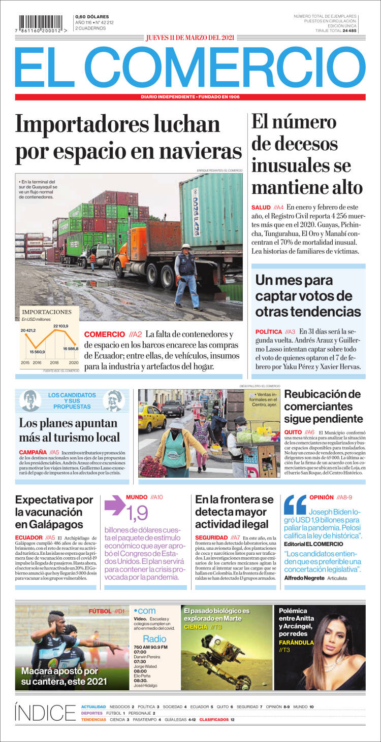 Portada de El Comercio (Ecuador)