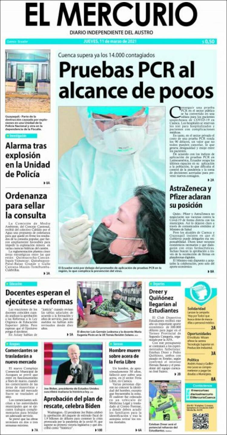 Portada de Diario El Mercurio (Ecuador)