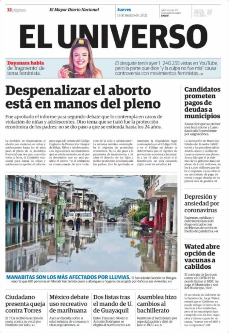 Portada de El Universo - Ecuador (Ecuador)