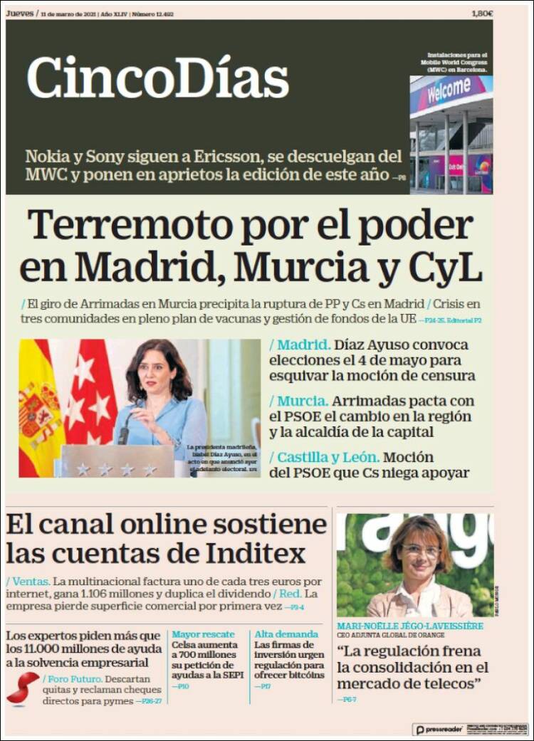 Portada de Cinco Días (España)